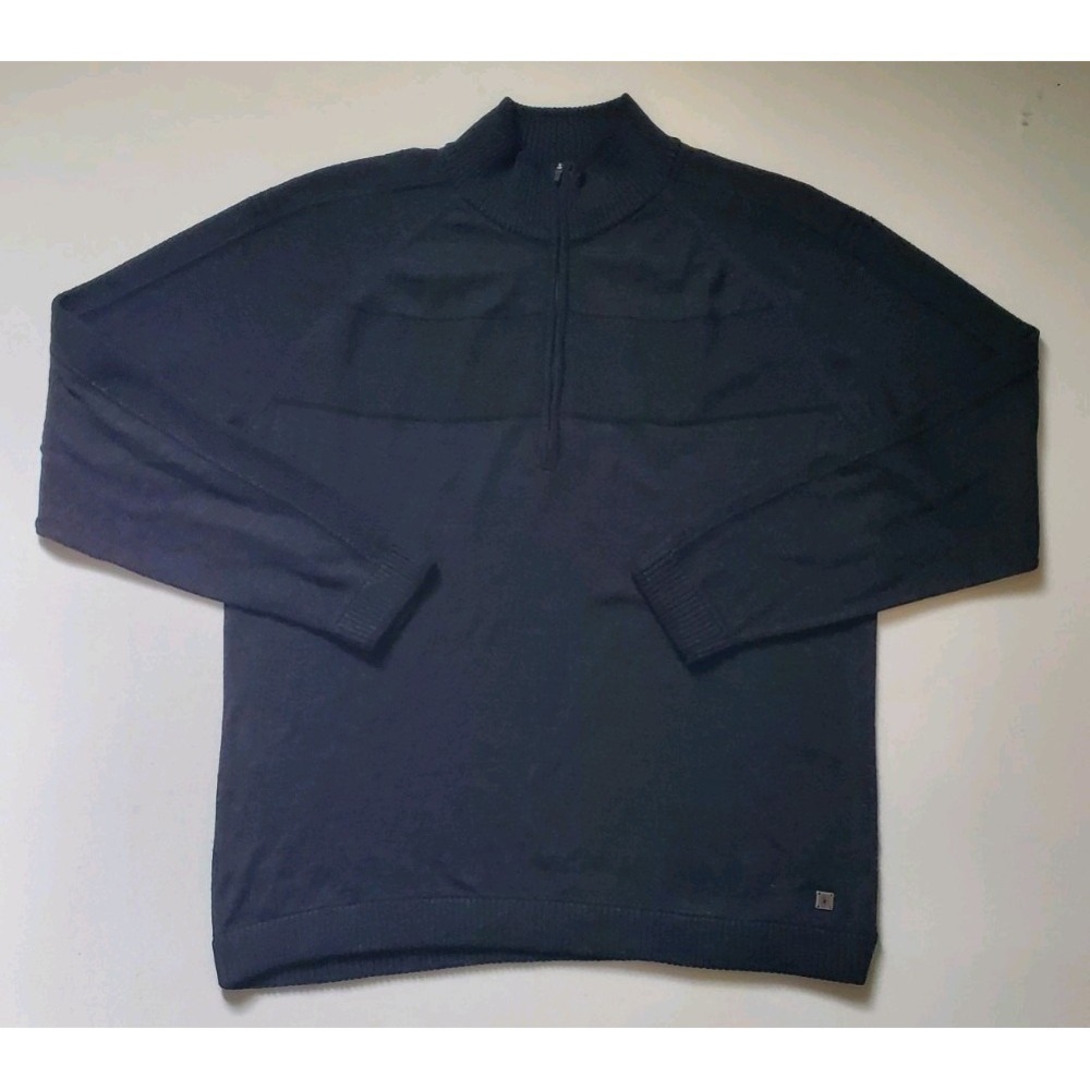 Smartwool Merino Wool Blend Quarter Zip Pullover Sweater Black Striped Mens L